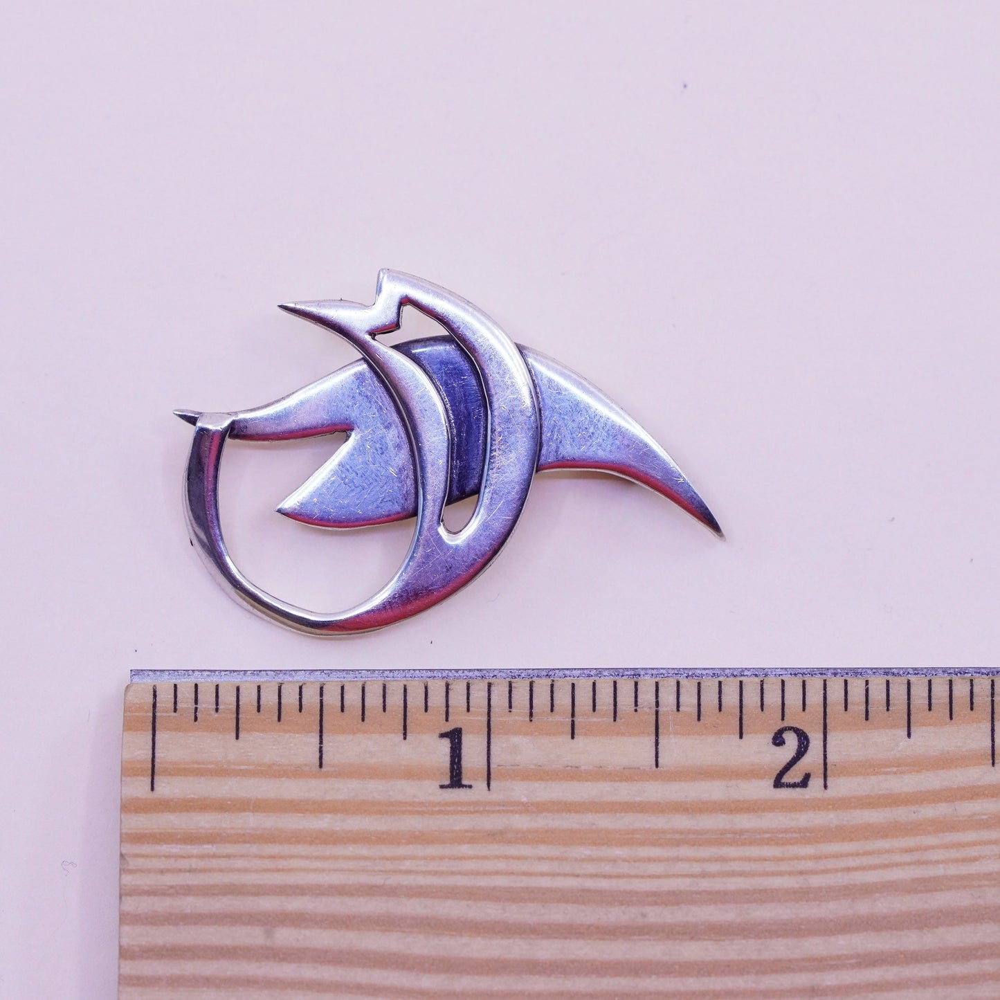 Vintage sterling 925 silver handmade dolphin pin brooch