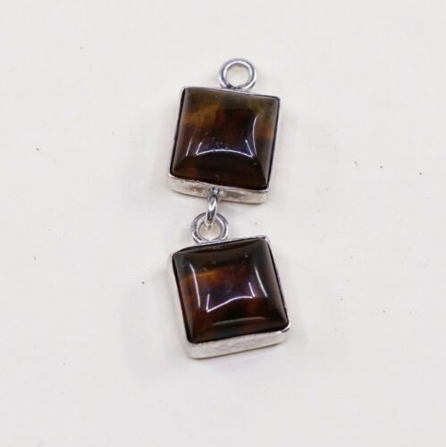 Vtg Sterling Silver Handmade Square Amber Pendant, 925 silver