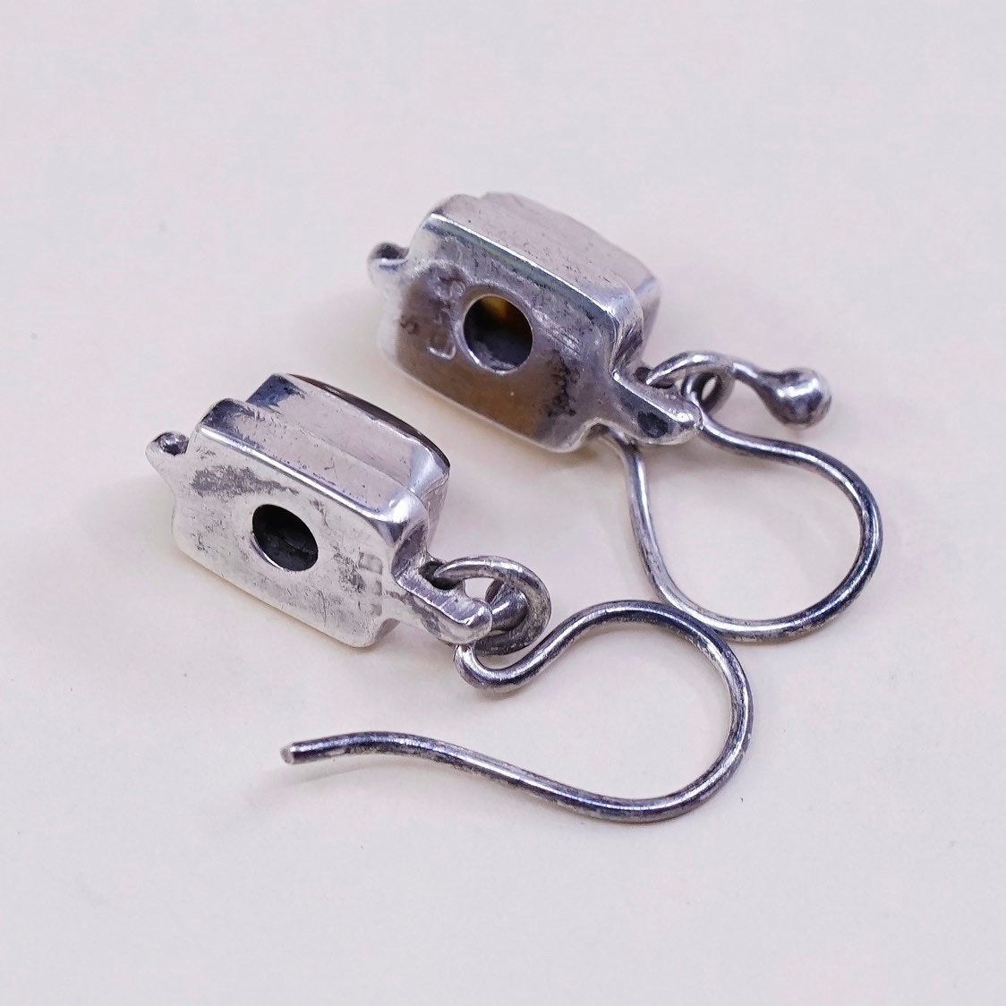 Sterling silver handmade earrings, 925 with tiger eye dangles, stamped 925