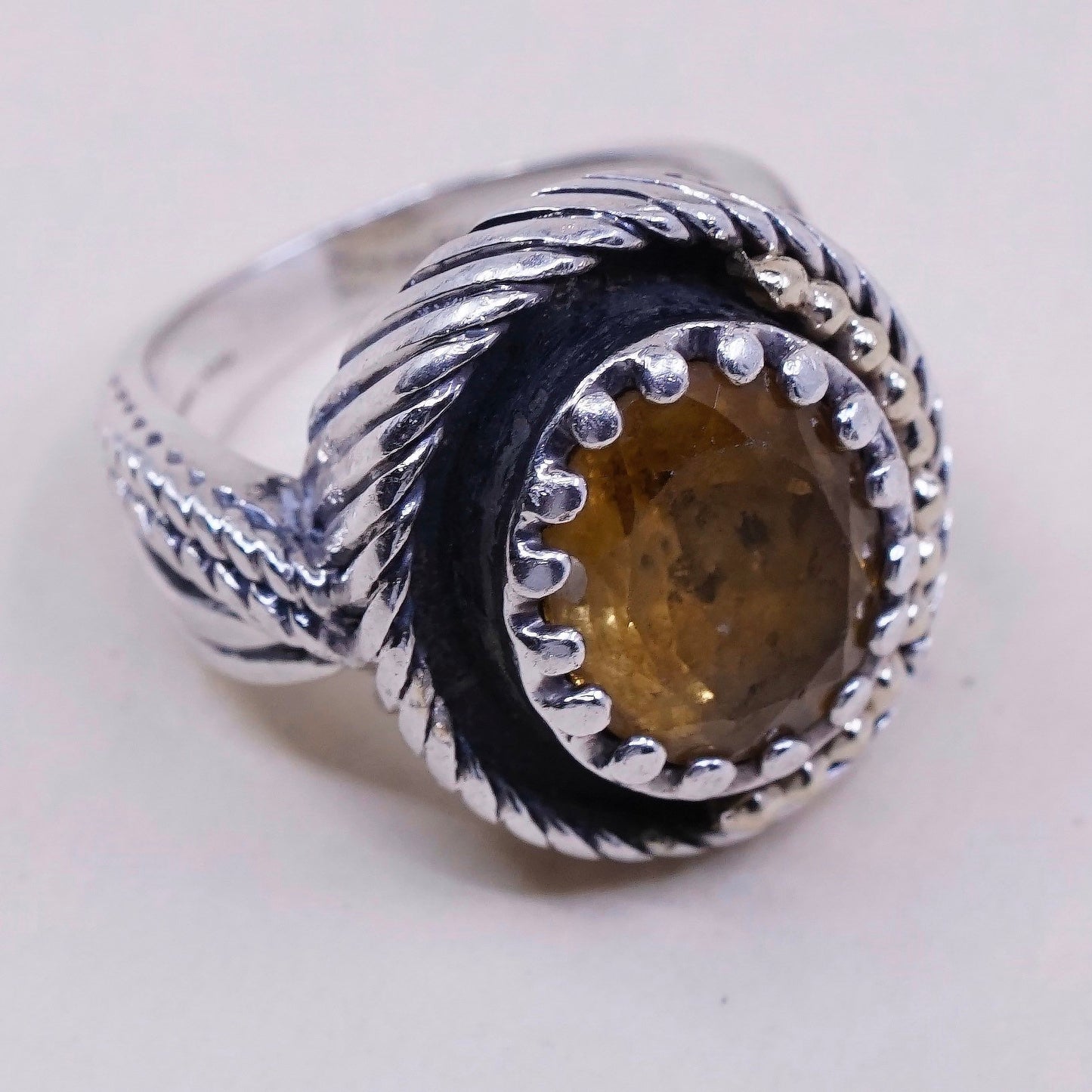 Size 6, vtg PRG two Tone 14K gold trim w/ sterling 925 silver ring with citrine
