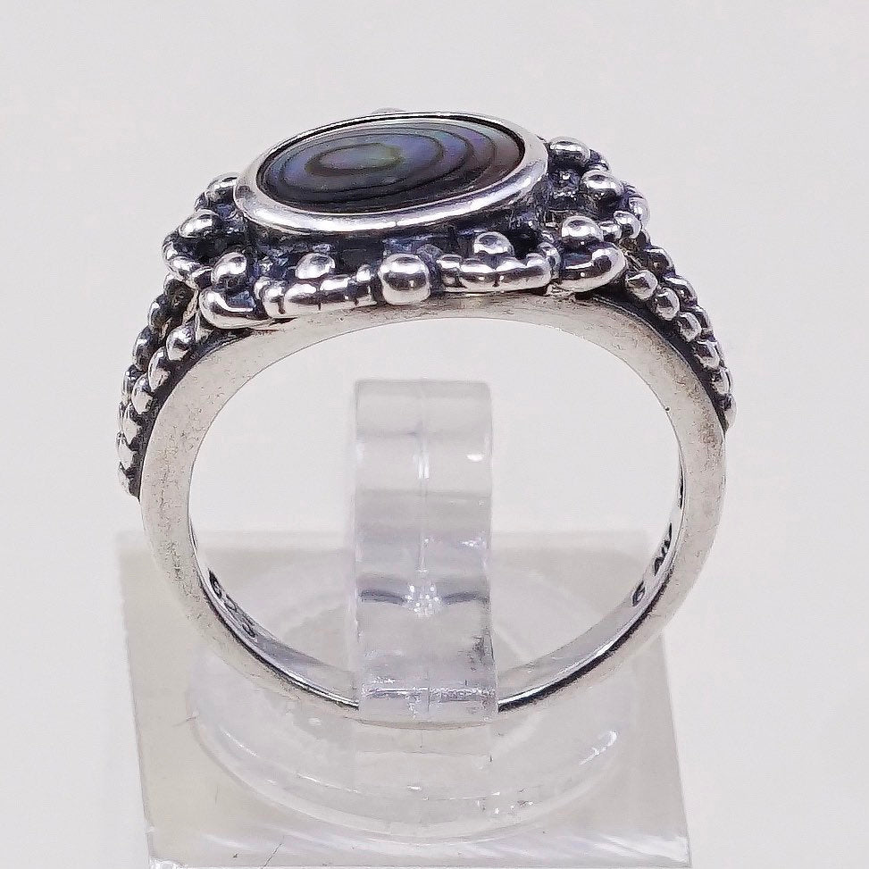 sz 6, vtg sterling silver handmade ring, 925 w/ oval abalone nn beads