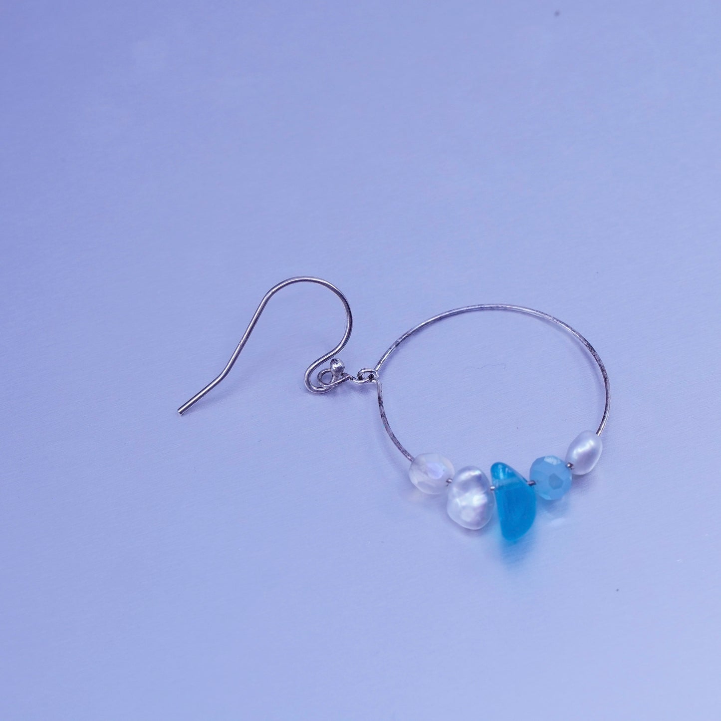 0.75”, vintage Sterling silver handmade earrings, 925 simple hoops and pearl