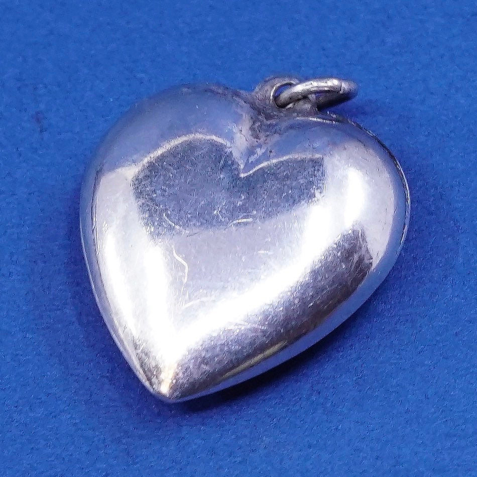 vtg Sterling silver handmade pendant, puffy 925 heart, silver tested