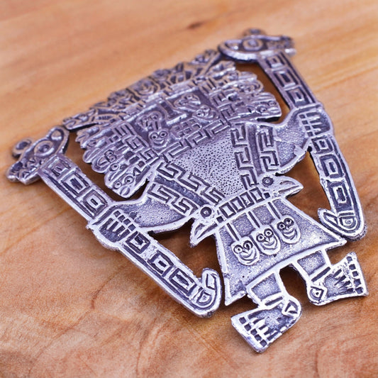 Vintage Peruvian handmade sterling 950 silver ancient god Viracocha brooch