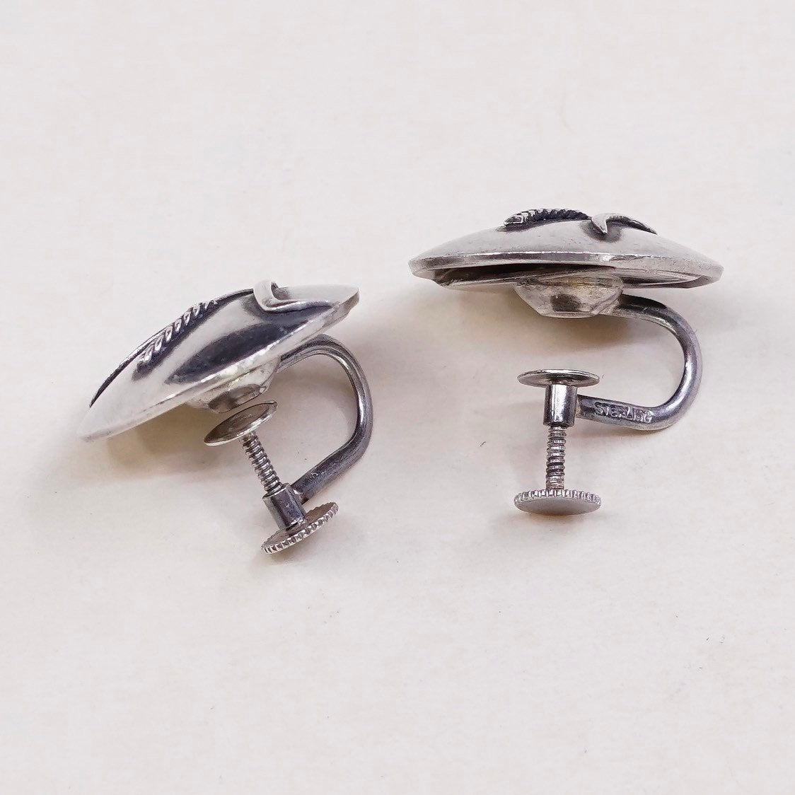 vtg USA georg jensen Sterling silver handmade earrings, 925 screw back tag