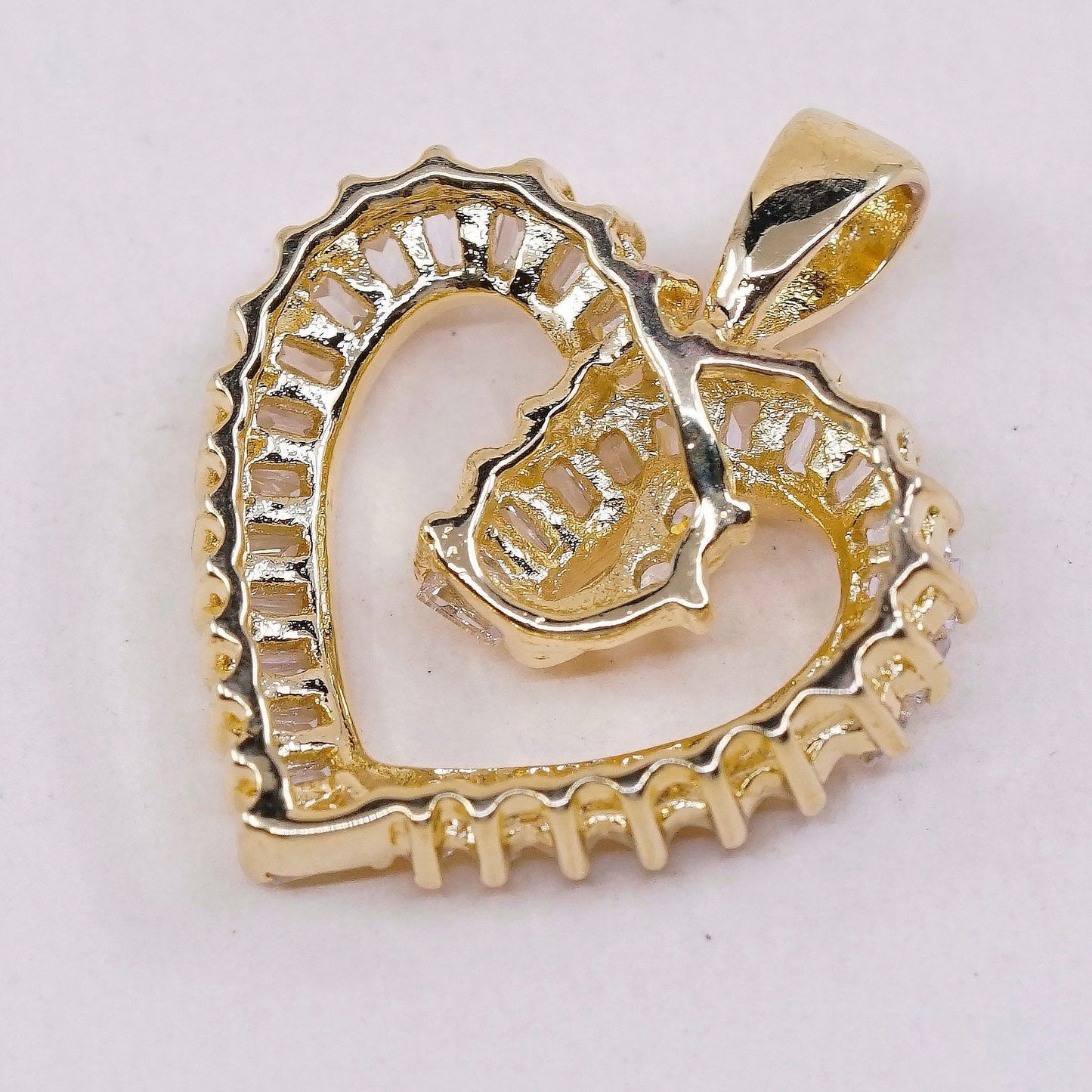 VTG vermeil Gold over Sterling silver pendant, 925 heart pendant with cz