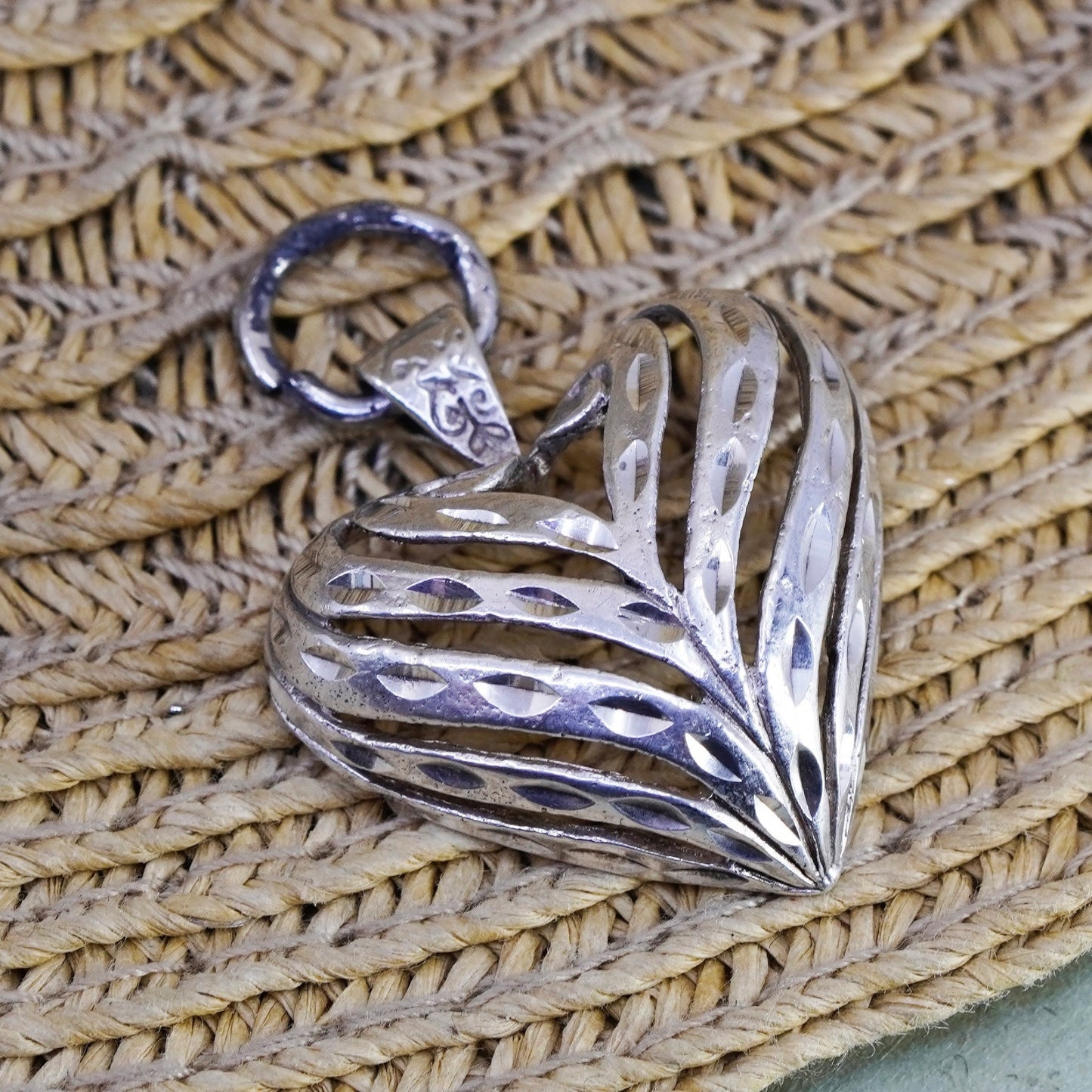 Vintage Sterling silver handmade pendant, 925 filigree heart pendant