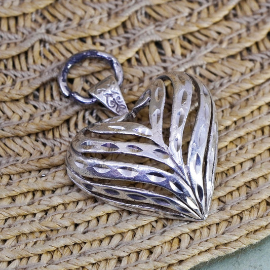 Vintage Sterling silver handmade pendant, 925 filigree heart pendant