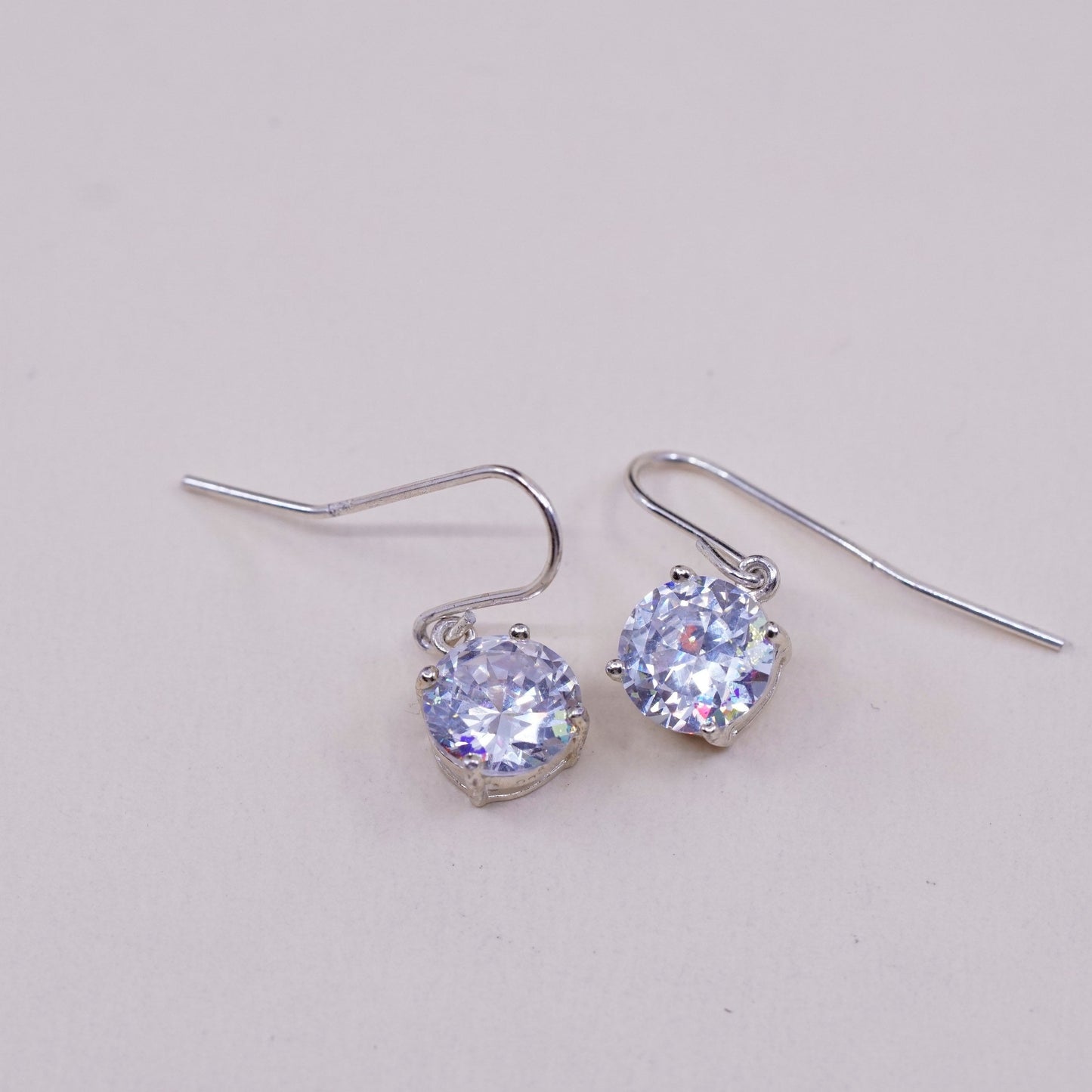 Vintage sterling silver handmade earrings, 925 silver with round CZ
