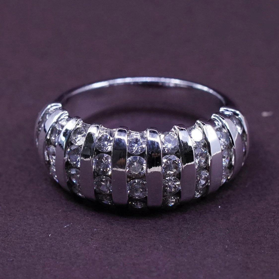sz 5.75, vtg Sterling silver handmade ring, modern 925 band w/ cz
