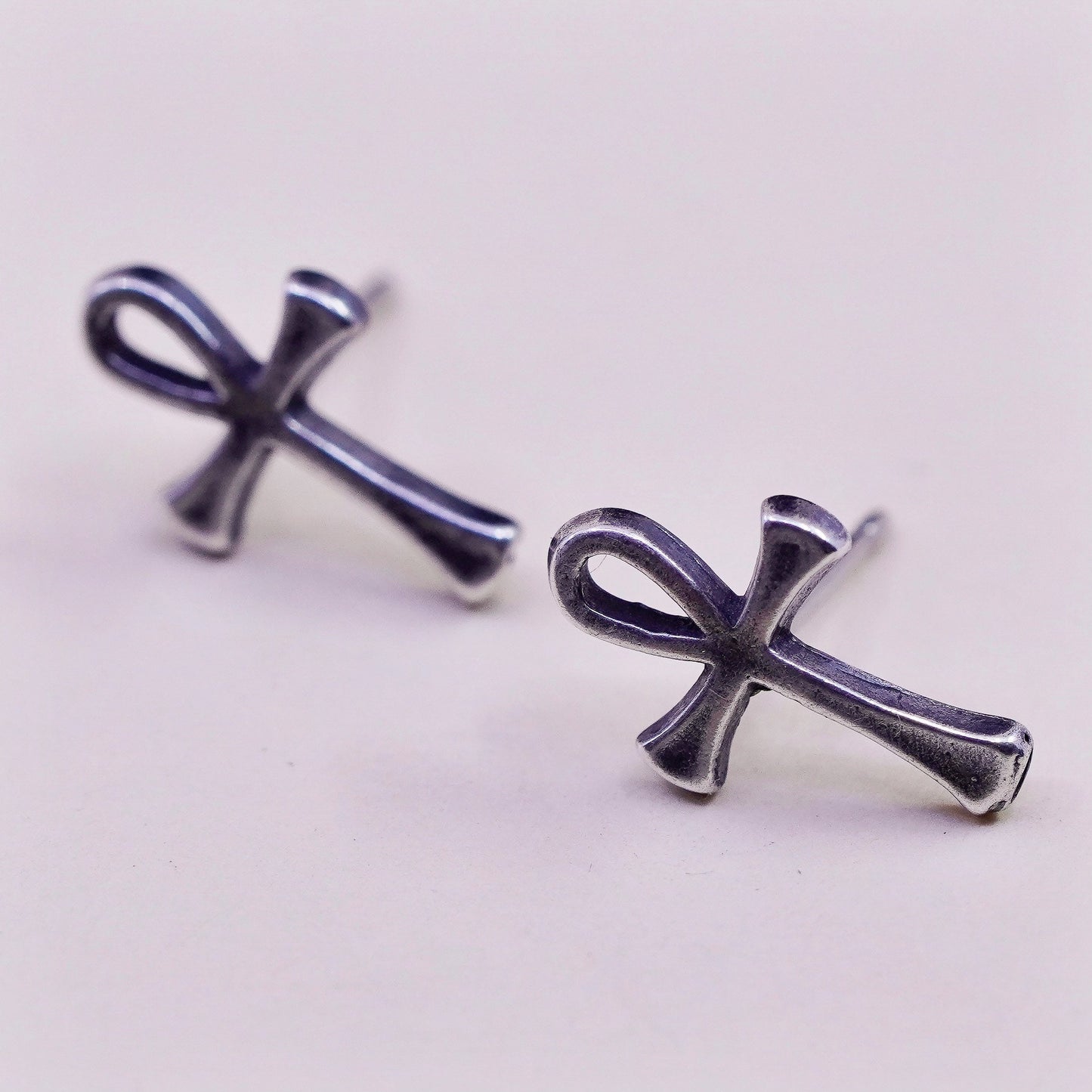 Vintage sterling silver handmade earrings, 925 cross studs