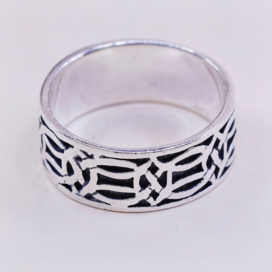 Size 9.5, vintage sterling silver handmade ring, Greek key 925 statement band
