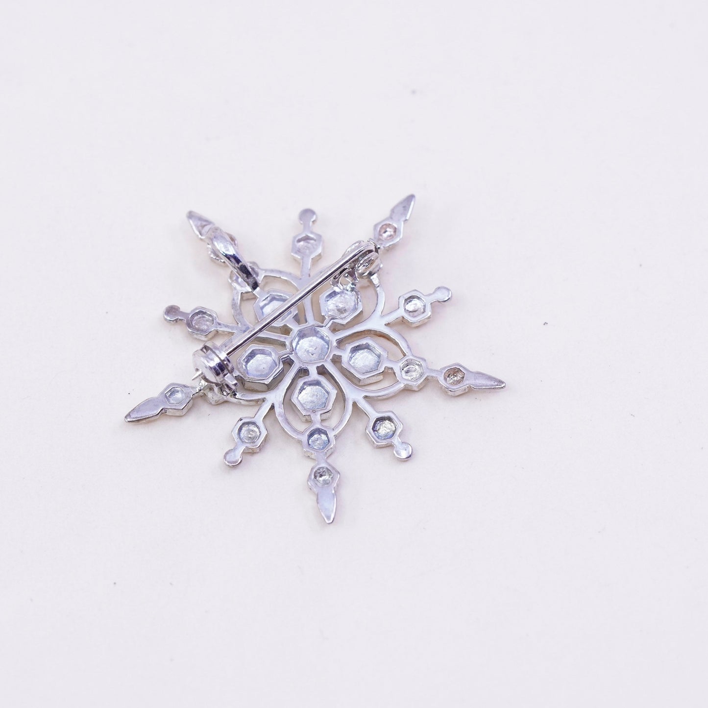 Vintage sterling silver handmade brooch, 925 snowflake pendant