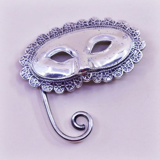 Lang Sterling 925 silver Madi Gras Theater Mask Tie Tack Pin Brooch Eye Mask