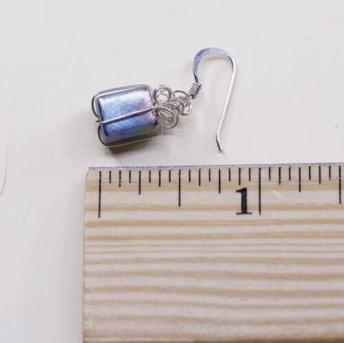 Vtg Sterling Silver Handmade Earrings W/ Blue Glass, 925 Gift Box W/ Glass