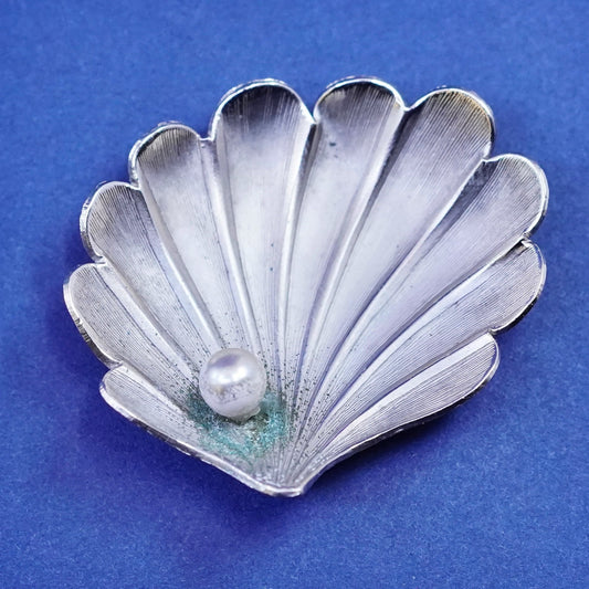 Giovanni silver tone handmade brooch, shell with pearl