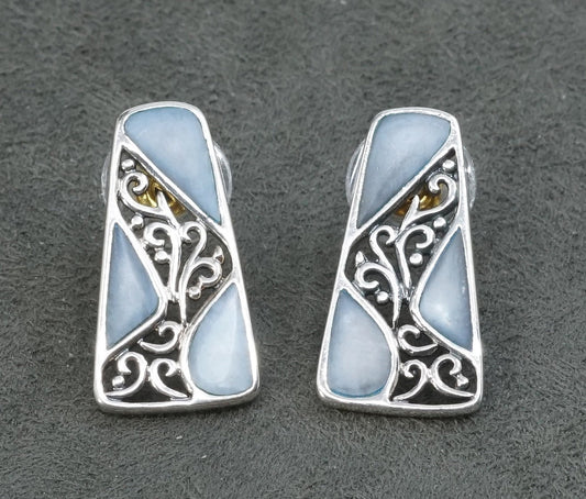 vtg Sterling silver filigree Handmade, 925 studs w/ blue mother of pearl