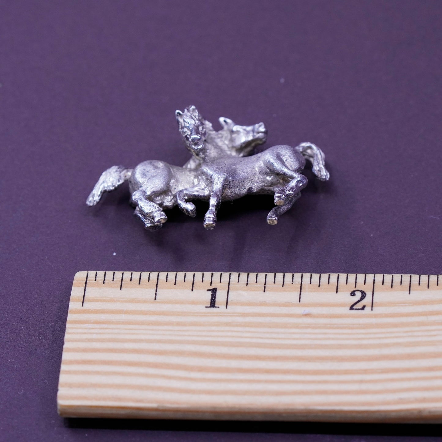 Vintage handmade sterling 925 silver horse matte horses brooch