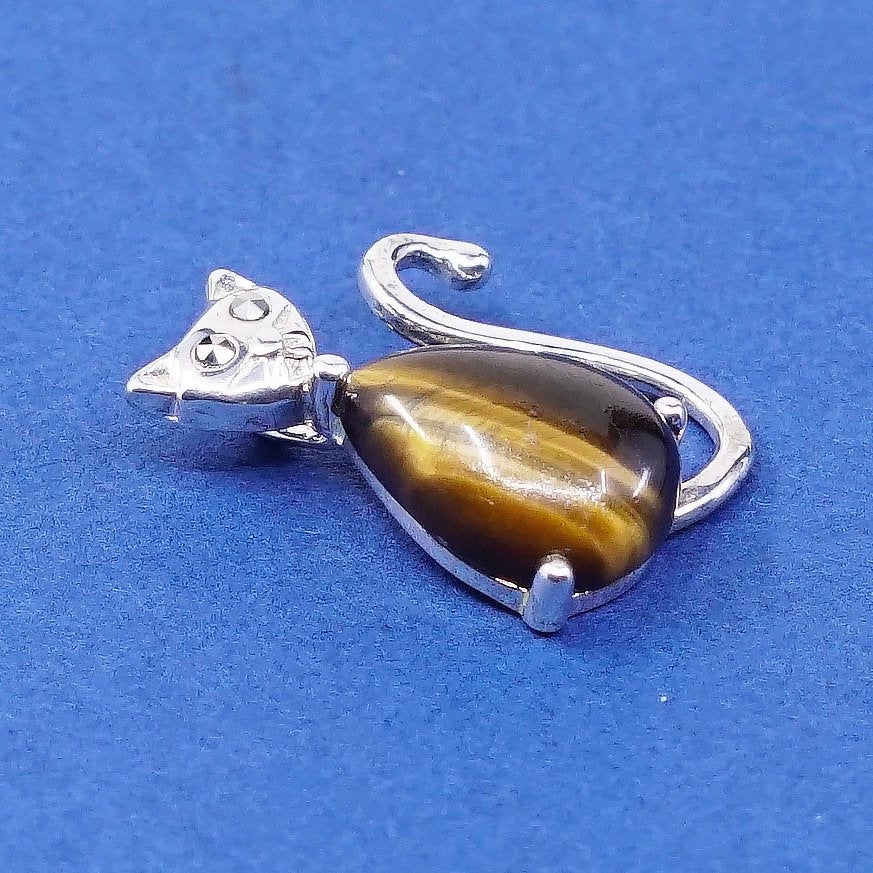 vtg Sterling silver Handmade pendant, 925 cat N golden tiger eye