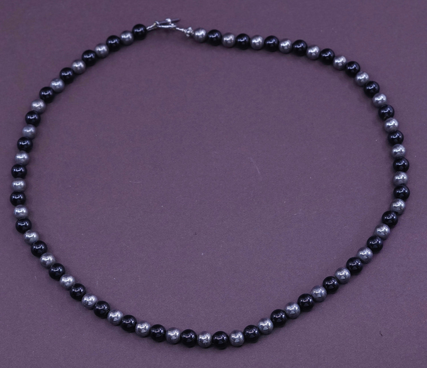 18” vintage sterling 925 silver handmade necklace with obsidian beads