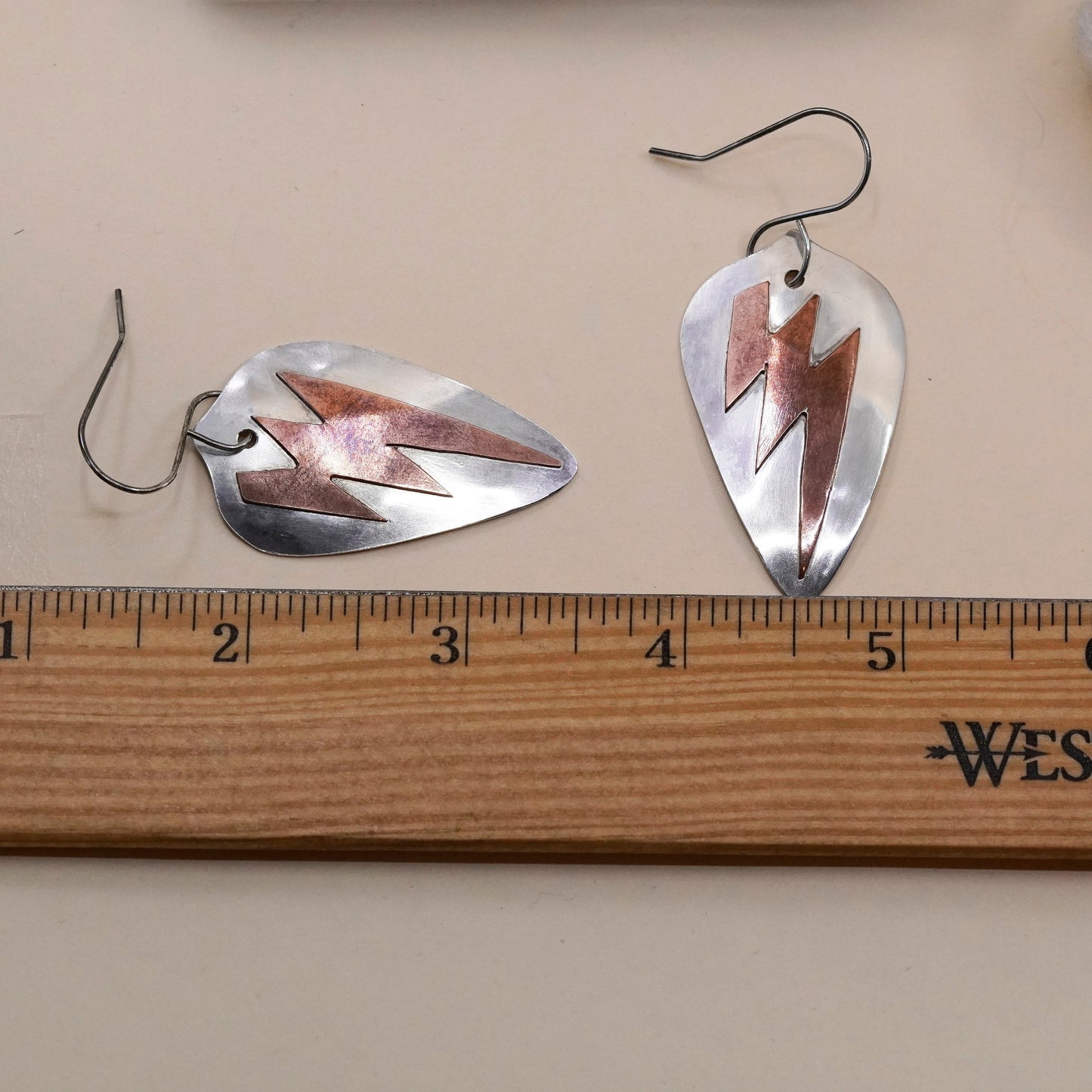 Two Tone Roggio sterling silver handmade earrings, 925 disc copper lightening