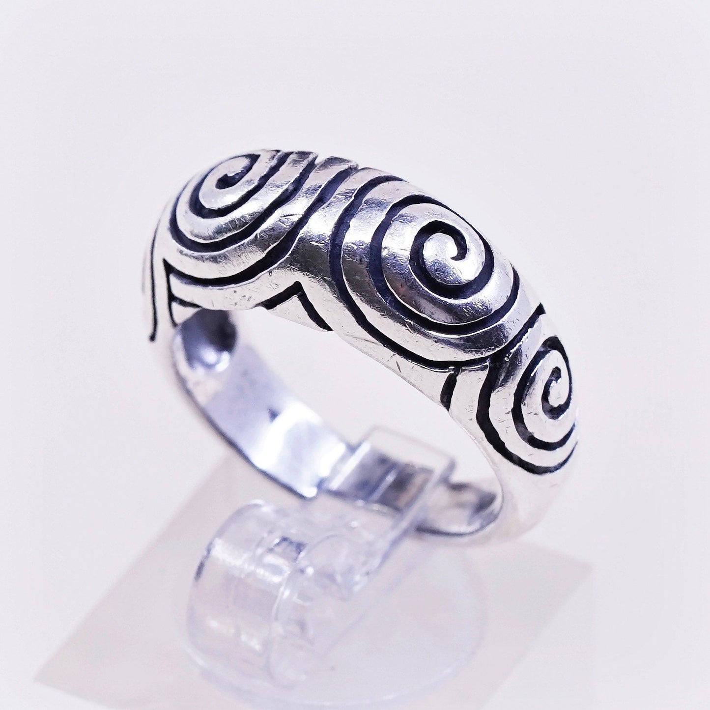 sz 7, vtg CW Sterling silver handmade ring, 925 band w/ swirl textured