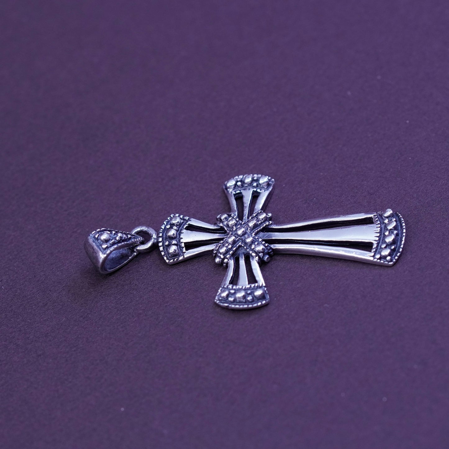 Vintage Sterling silver handmade pendant, 925 filigree cross with beads,