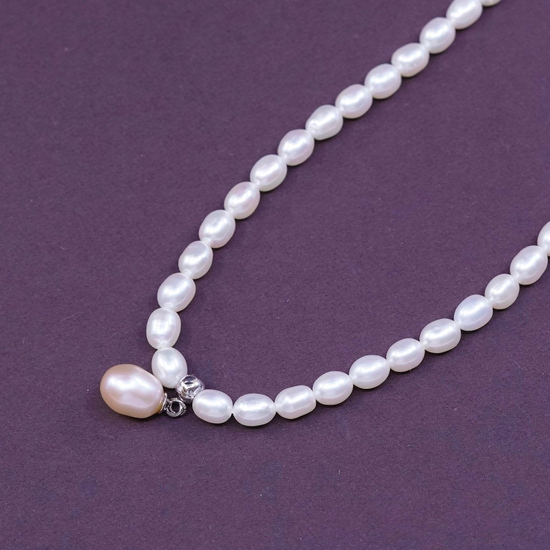 17", Sterling silver handmade necklace, 925 clasp w/ 4mm freshwater pearl