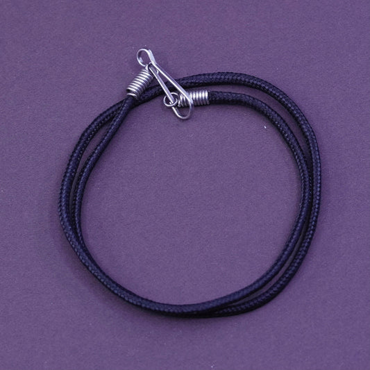 15”, handmade necklace, black woven linen thread choker sterling silver clasp