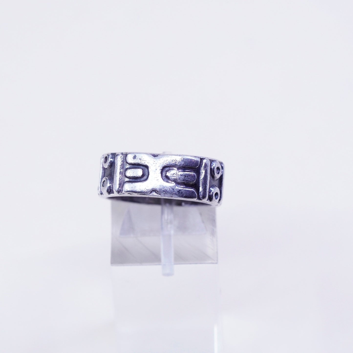 Size 7, vintage Hopi Sterling silver handmade ring, men’s patterned 925 band