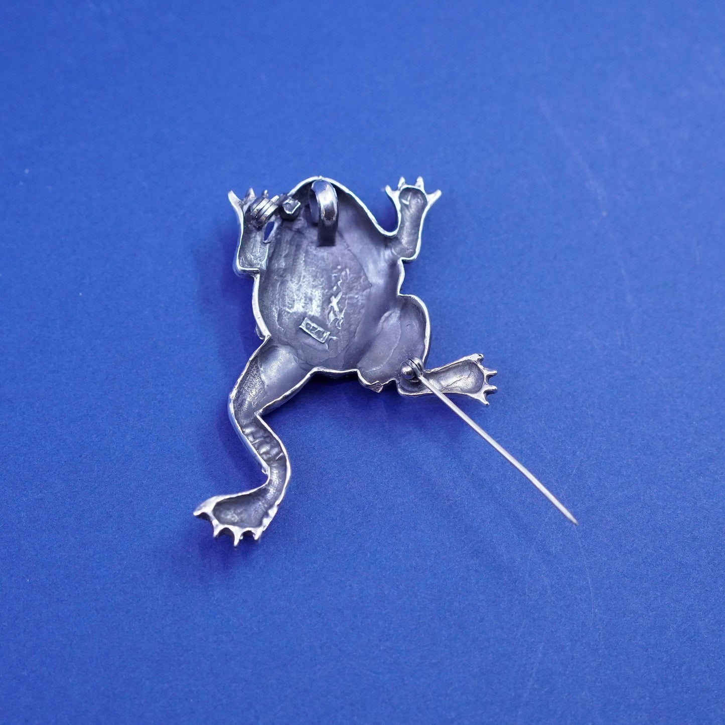 Vintages sterling silver handmade brooch, beaded 925 frog pendant