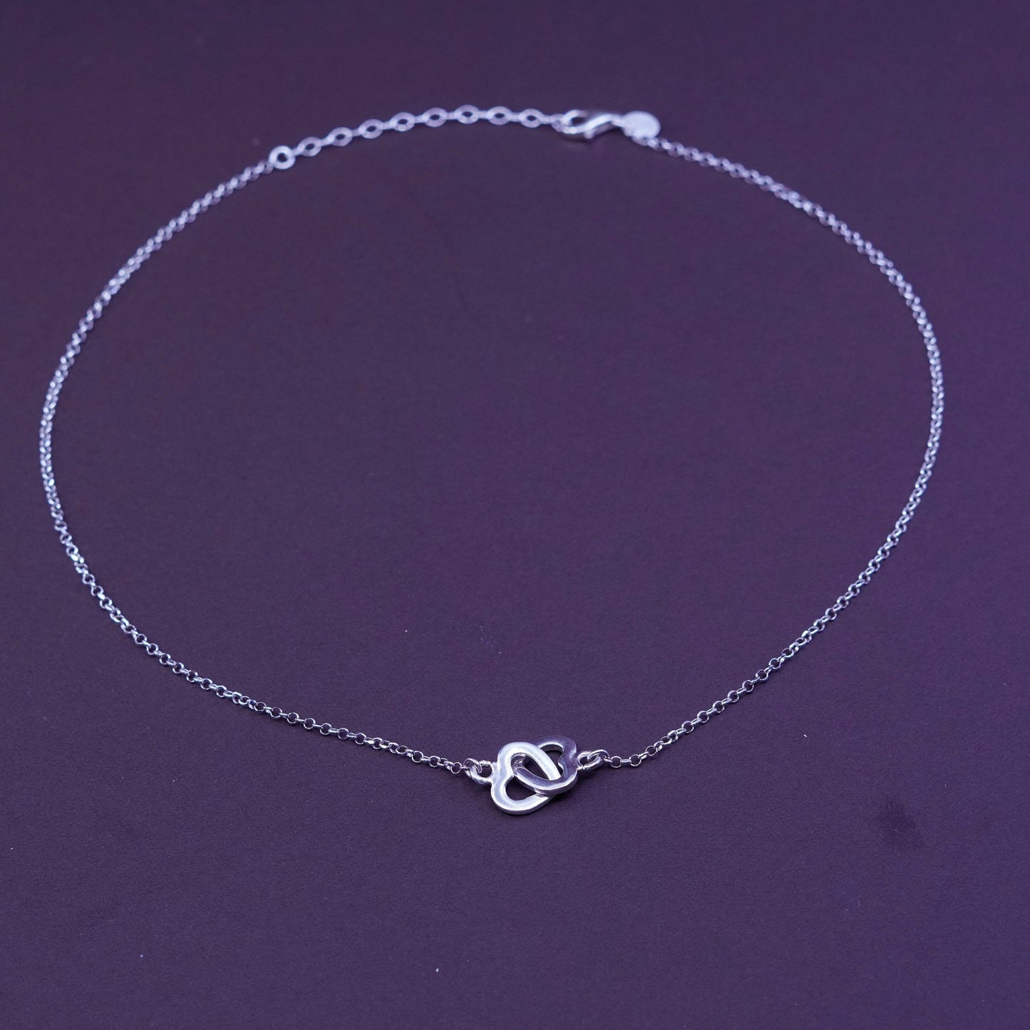 15+2”, italy dyadema Sterling 925 Silver Circle Necklace W/ hearts Pendant