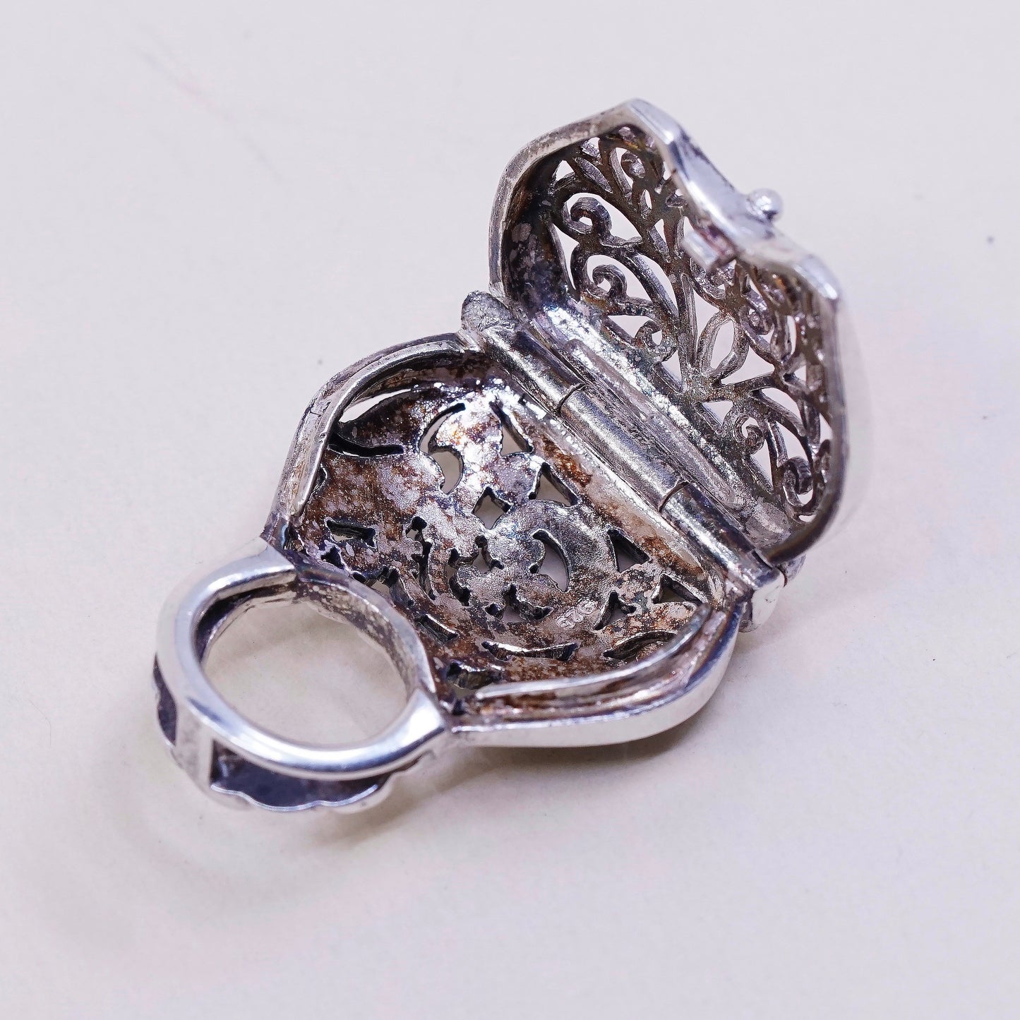 Vintage handmade sterling 925 silver handbag locket filigree charm pendant