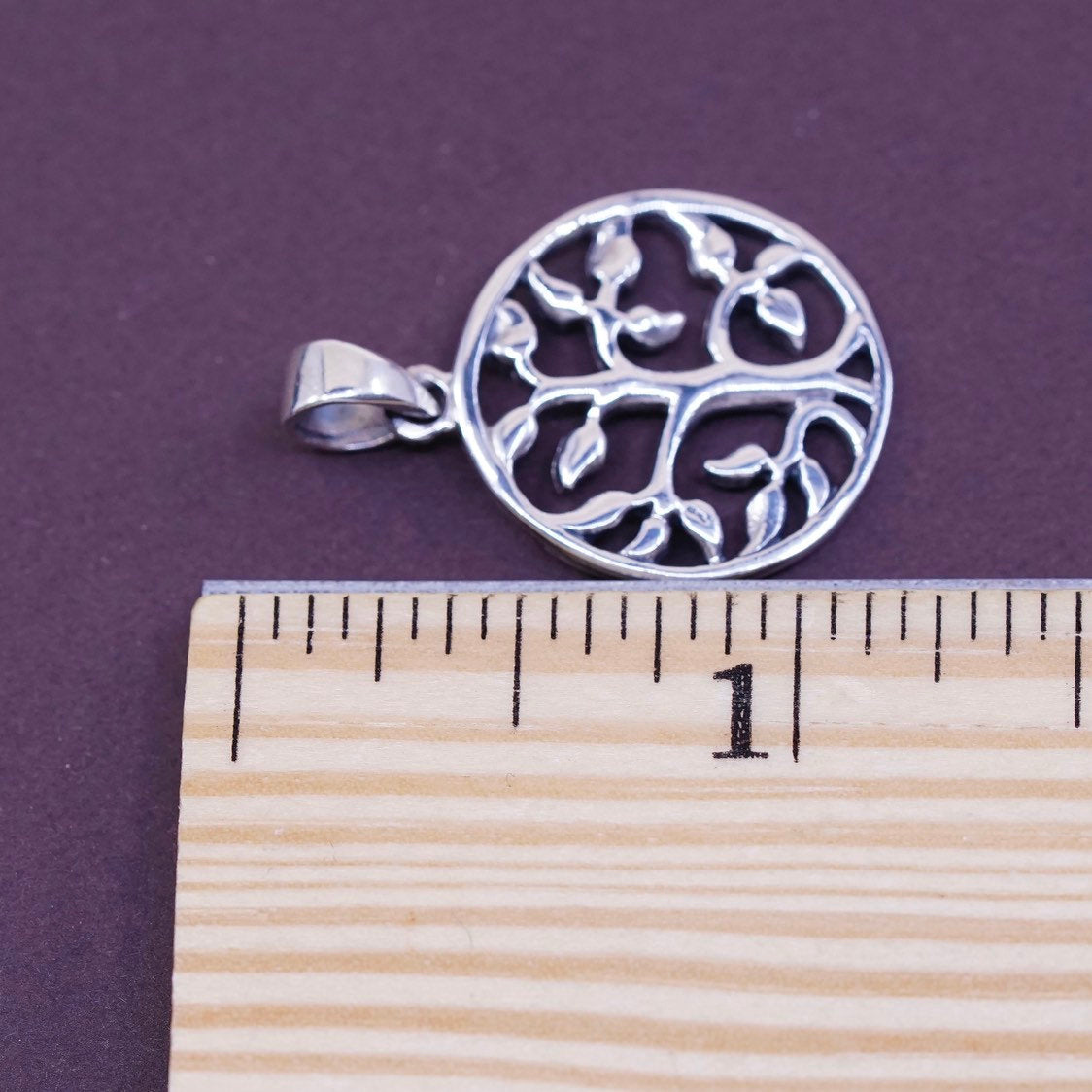 vtg Sterling silver handmade charm, 925 tree pendant, stamped 925 SLJ