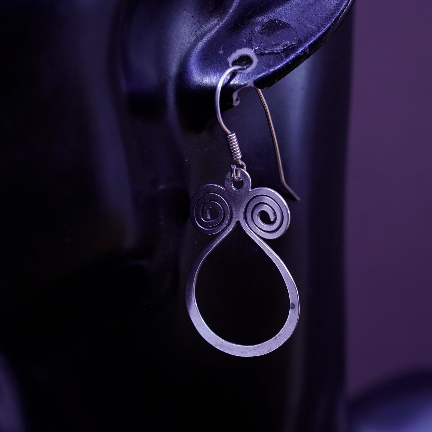 Vintage Sterling 925 silver handmade earrings with swirly dangle
