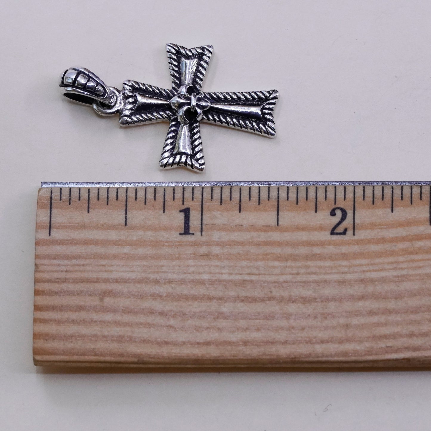 Vintage Sterling silver handmade pendant, 925 cross with fleur de lis and cable