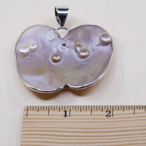 Vtg Huge DTR Sterling Silver Handmade Apple Pendant W/ Blister Pearl