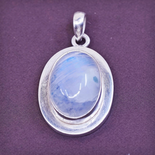 vtg Sterling Silver Handmade Pendant, 925 w/ moonstone, stamped 925