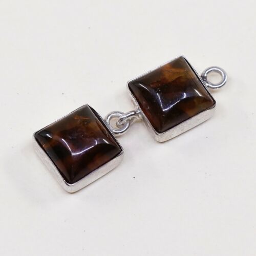 Vtg Sterling Silver Handmade Square Amber Pendant, 925 silver