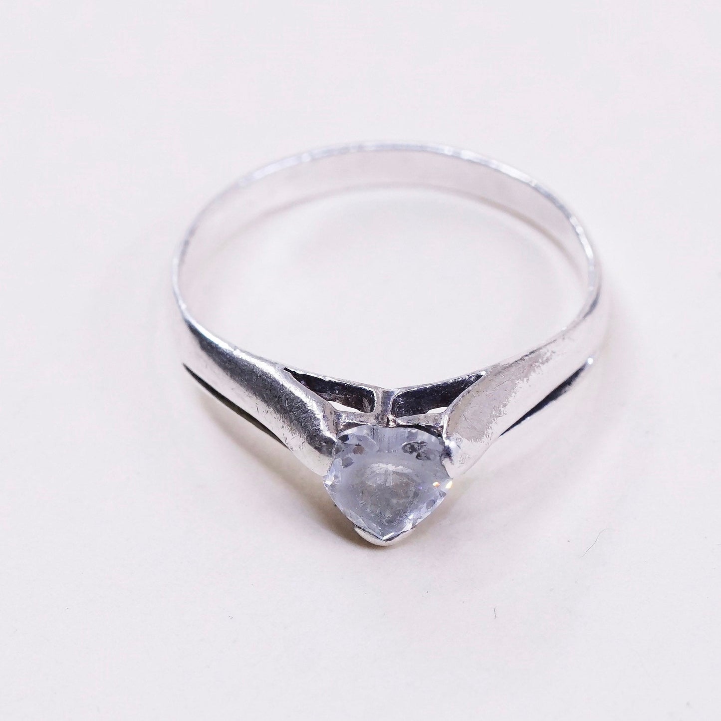 Size 8.75, Vintage handmade sterling 925 silver heart crystal ring