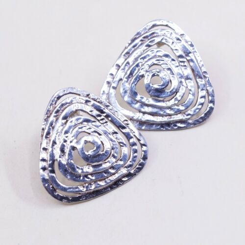 Vtg Sterling silver handmade Whirly Earrings, 925 Swirl Studs, Stamped 925