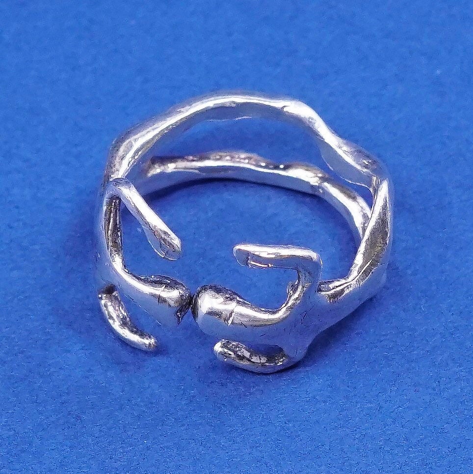 Size 3.75, vtg sterling silver handmade ring, 925 lover, couple wrapping ring