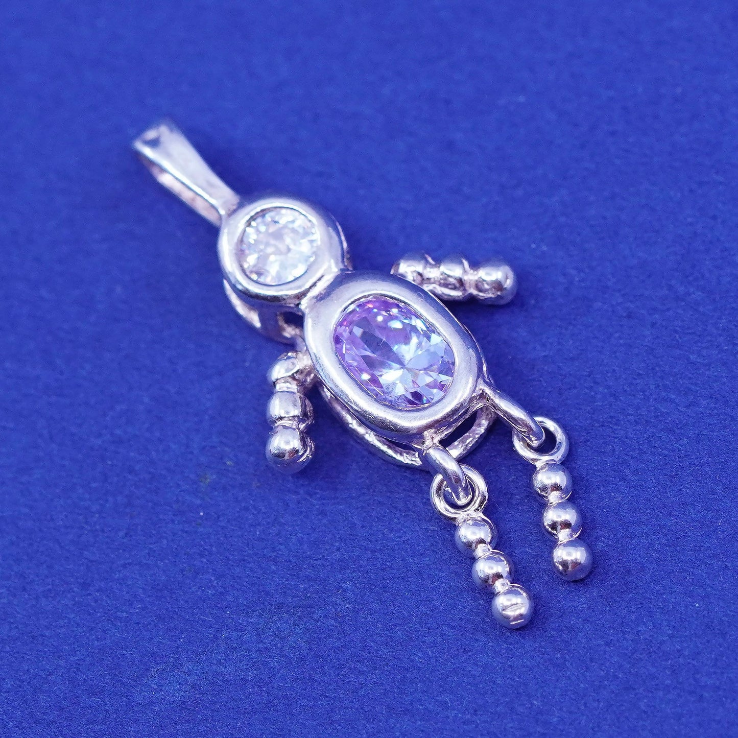 Sterling silver handmade birthstone pendant, 925 boy figure with amethyst