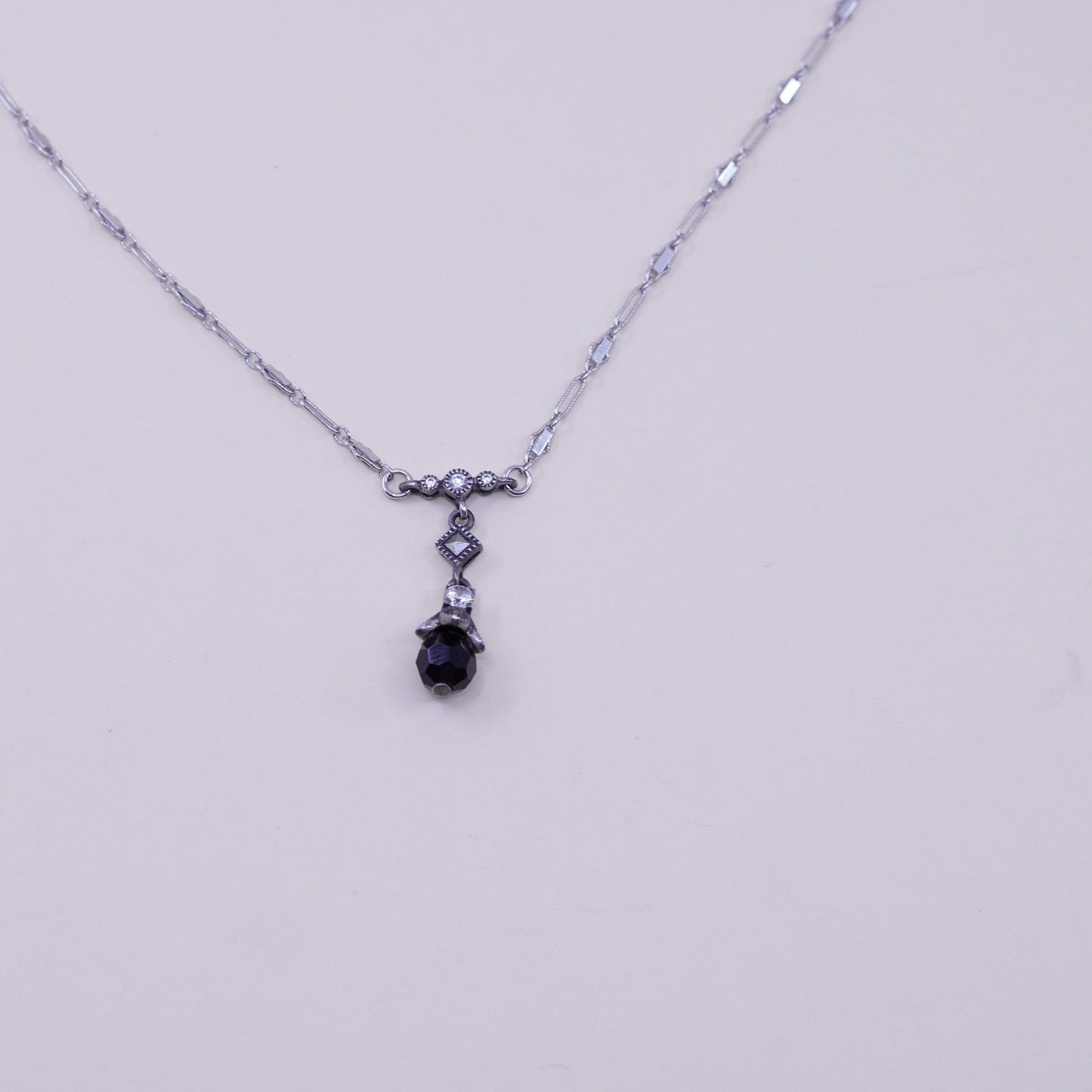 16”, Judith jack sterling 925 silver necklace, chain obsidian marcasite