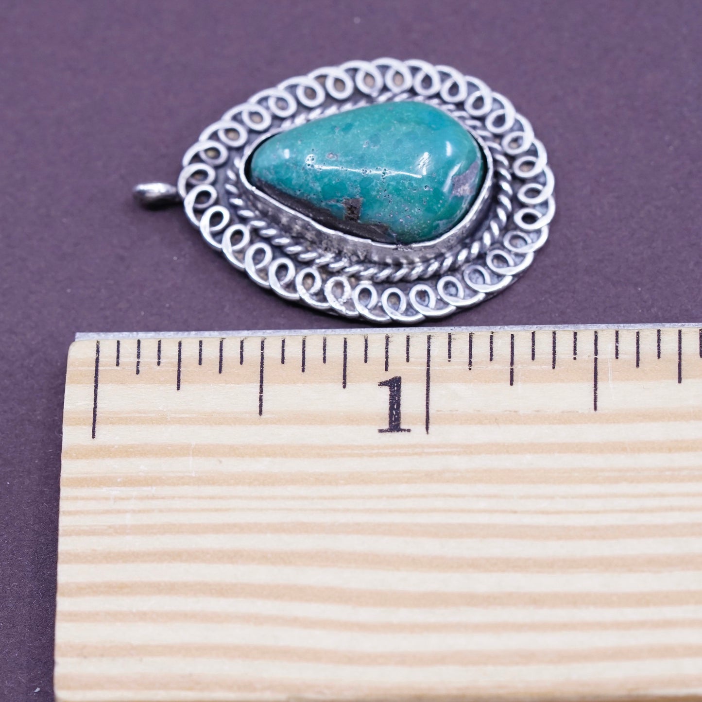 Vintage Sterling 925 silver handmade pendant with teardrop turquoise