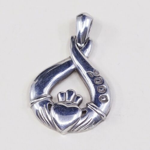 Vintage Sterling Silver Handmade Heart Pendant, 925 Silver claddagh Heart Charm