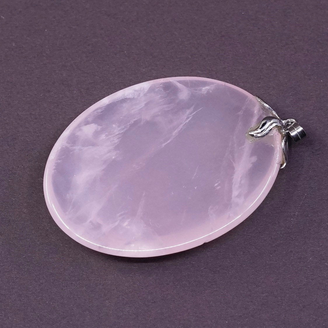 vtg Sterling silver handmade pendant, solid 925 silver with pink quartz