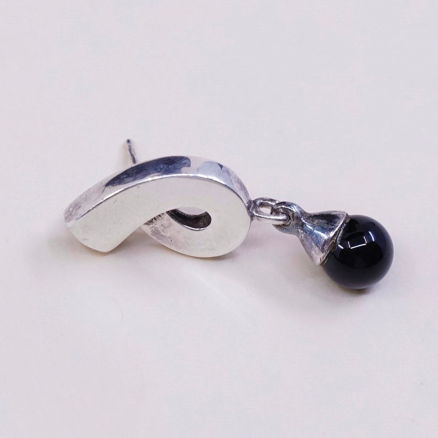 vtg Sterling silver handmade earrings, 925 studs w/ obsidian beads