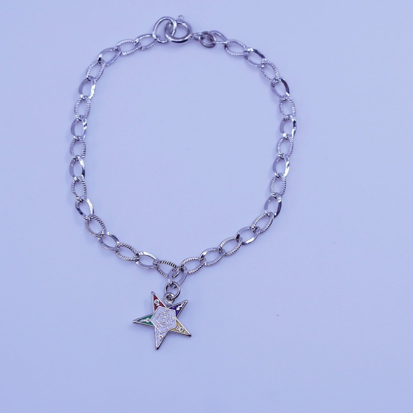 6.75”, Sterling 925 silver handmade bracelet, men’s curb chain with star charm
