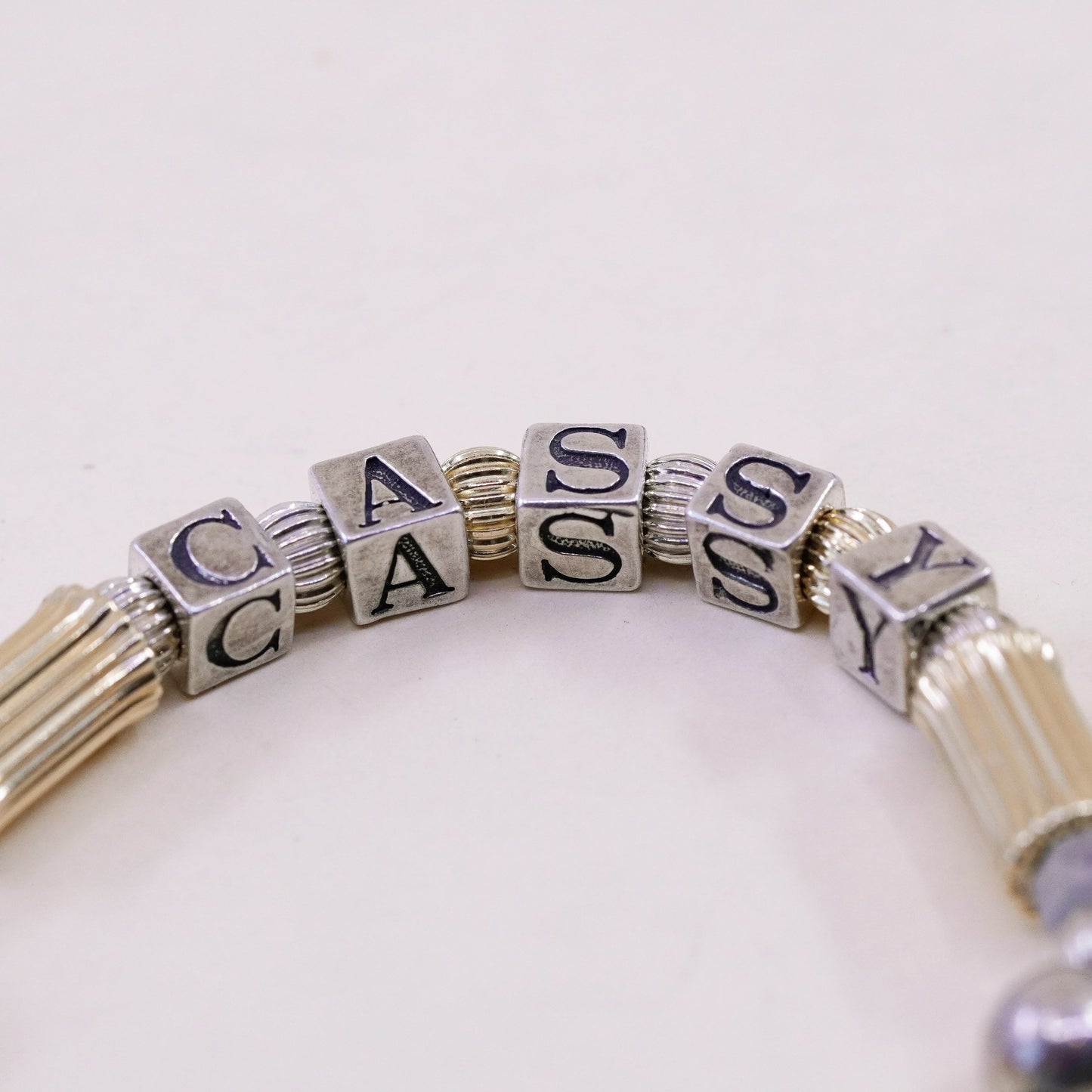 6.25”, 14K gold beads with Sterling 925 Silver bracelet name “Kayla Blake Casdy